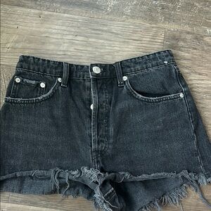 Zara Black Denim Frayed Hem Women's Shorts